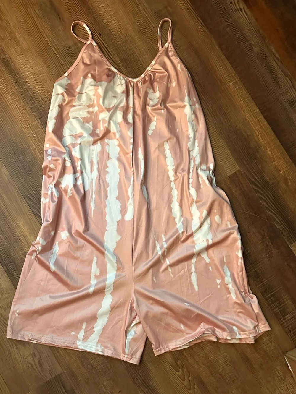 Pink Tie-Dye Shorts Romper with pockets
